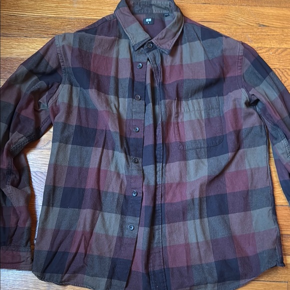 Uniqlo Men's Casual Button Down Shirt - Brown and Gray - Picture 2 of 2